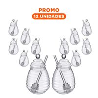 Pack12 Envase en Vidrio Transparente para Miel 450ml con Palo de Miel