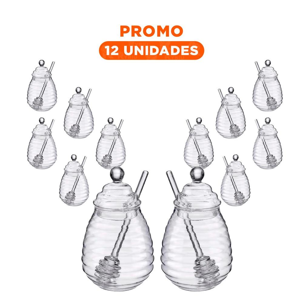 Pack12 Envase en Vidrio Transparente para Miel 450ml con Palo de Miel
