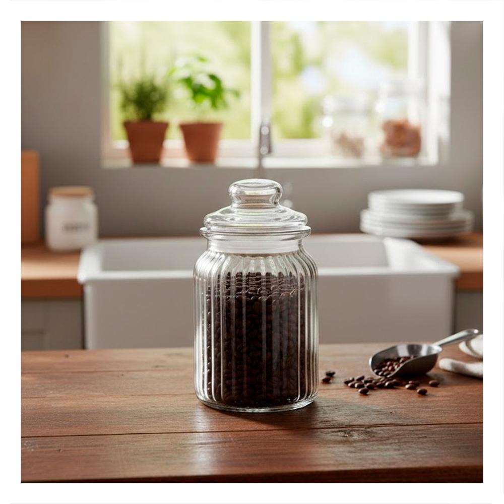 Recipiente de Grano 1020ml Transparente a Rayas para mucha Calma Real Y notas