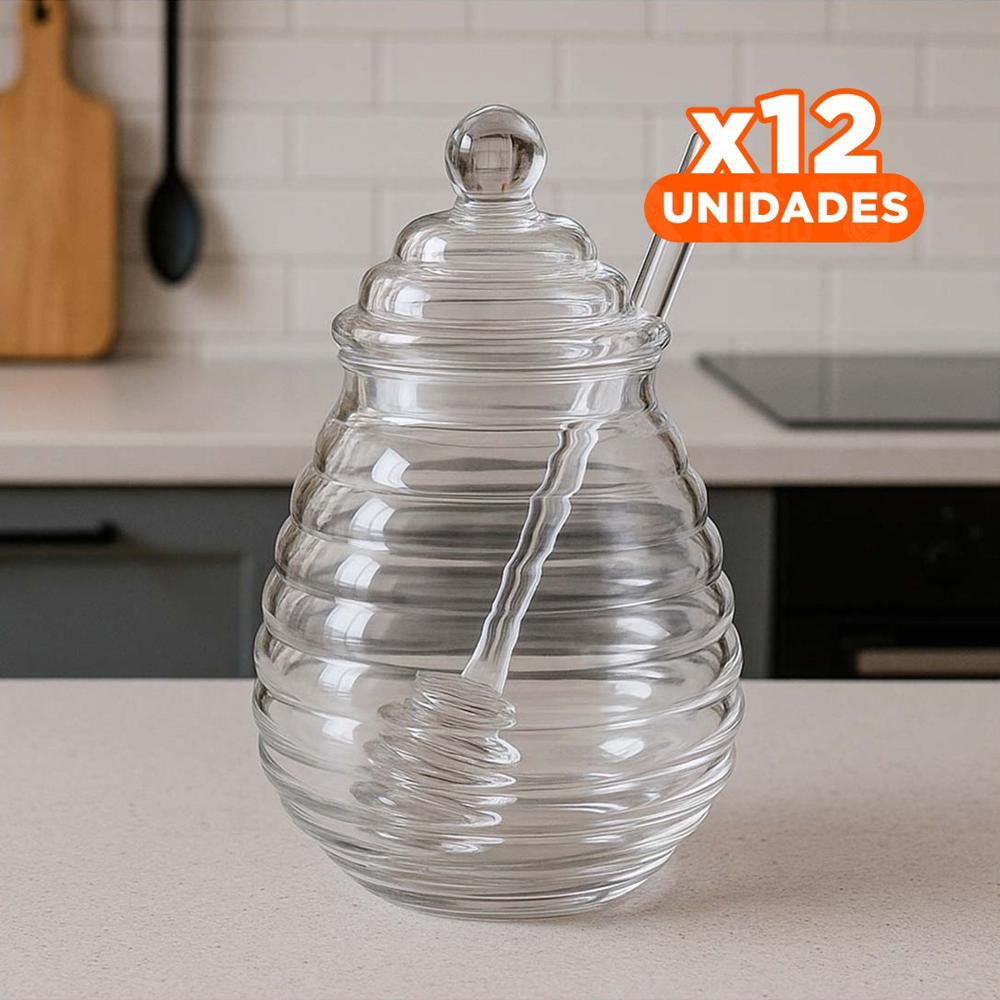 Pack12 Envase 450ml con Palo de Miel en Vidrio para Mesa Familiar YPapel Regalo