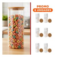 Pack6 Contenedor Hermetico de Vidrio 700ml Transparente con Tapa Madera Y Regalo Sticker