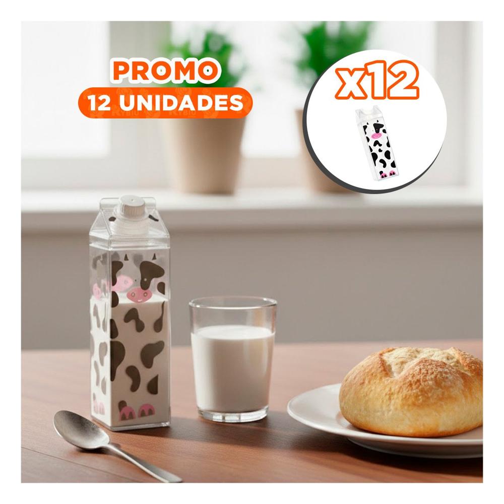 Pack12 Botella de Leche Manchas Negras y Rosadas 1L de Estetica Moderna YRegalo Sticker