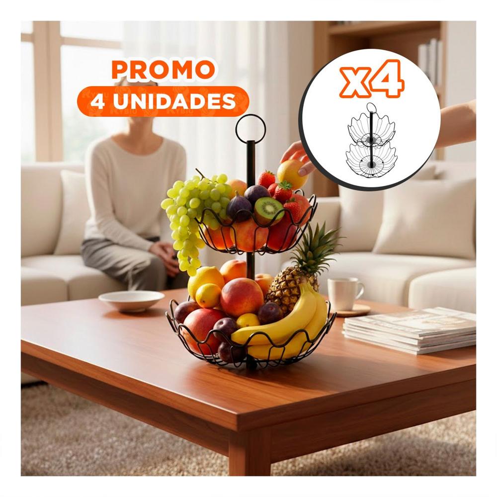 Pack4 Organizador Frutero 2 Niveles Circular Ondas Color Negro Industrial YPapel Regalo