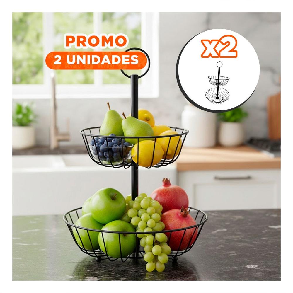 Pack2 Frutero Moderno 2 Niveles Circular Color Negro Minimalista YPapel Regalo