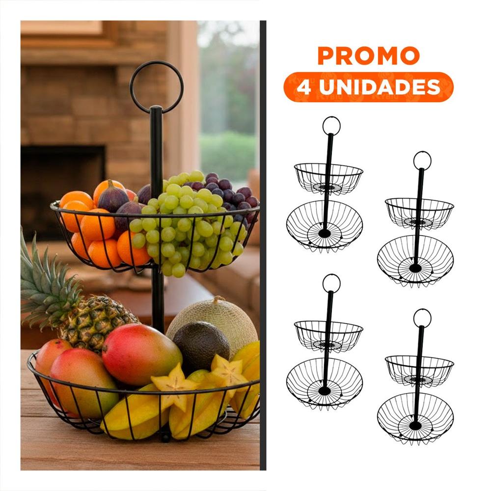 Pack4 Frutero de Mesa 2 Pisos Circular Negro Diseno Elegante