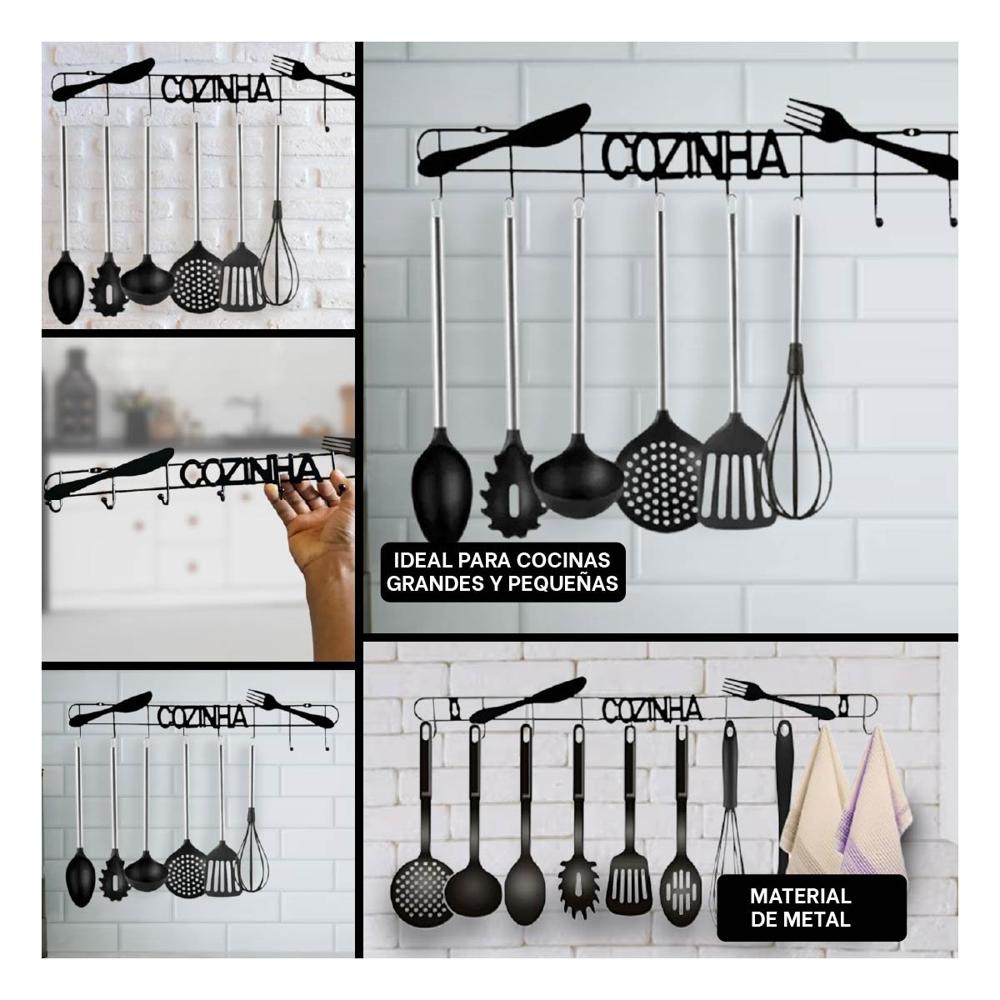 Perchero de Cocina Negro con Instalacion en Pared y Ganchos Funcionales YLigas Regalo