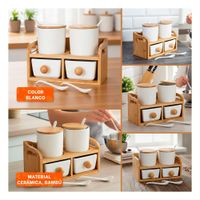 Set Blanco con 4 Recipientes Base Tapa Cuchara de 32x12cm para Guardar Alimentos Y Ligas Regalo
