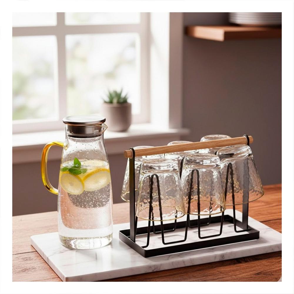 Soporte para Vasos y Tazas de 6 Ramas Negro Mango Madera Y notas
