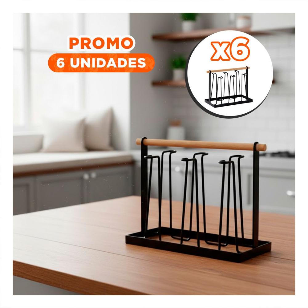 Pack6 Porta Vasos decorativo 6 Ramas Negro con Mango Madera YPapel Regalo