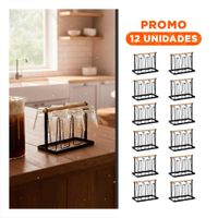 Pack12 Soporte Organizador Porta Vasos 6 Ramas Negro Mango Madera