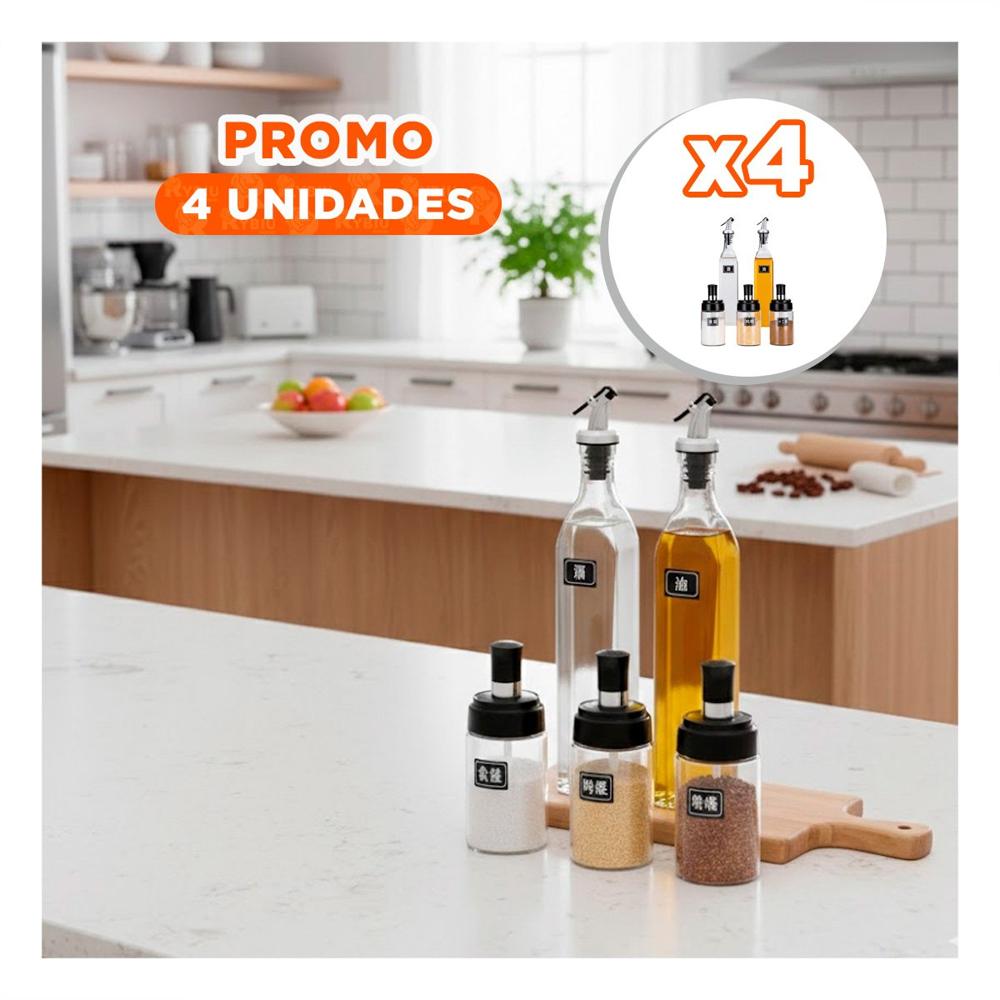 Pack4 Set 3 condimenteros y 2 Aceiteros de Pico Transparente Mesa YRegalo Sticker