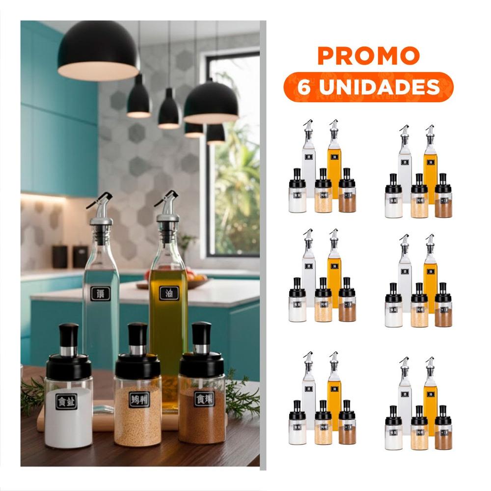 Pack6 Combo 3 condimenteros y 2 Aceiteros de Pico Transparente Mesa YRegalo Sticker