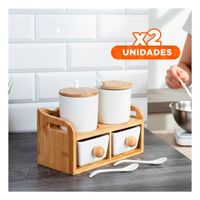 Pack2 Conjunto de 4 Recipientes Blanco Tapa Cuchara Base 32x12cm Organización Hogar