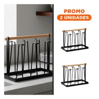 Pack2 Soporte de Cocina Porta Vasos 6 Ramas Negro con Mango Madera YRegalo Sticker