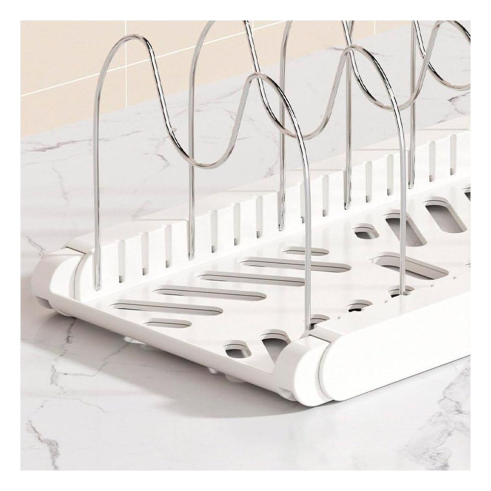 Soporte Organizador Expandible para Tapas Ollas y Sartenes Blanco Cocina Diaria