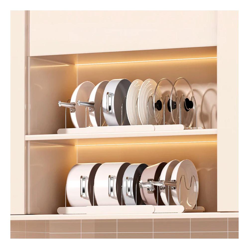 Soporte Organizador para Tapas Ollas y Sartenes Blanco Preparacion en Cocina Y notas