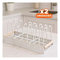 Pack2 Base Expandible Blanco Borde Madera Preparacion y Orden Facil en Cocina