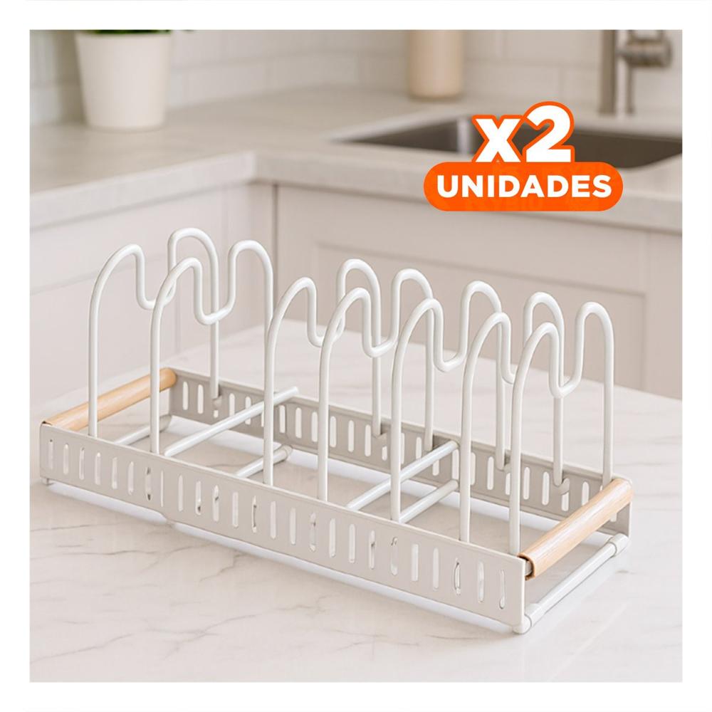 Pack2 Base Expandible Blanco Borde Madera Preparacion y Orden Facil en Cocina