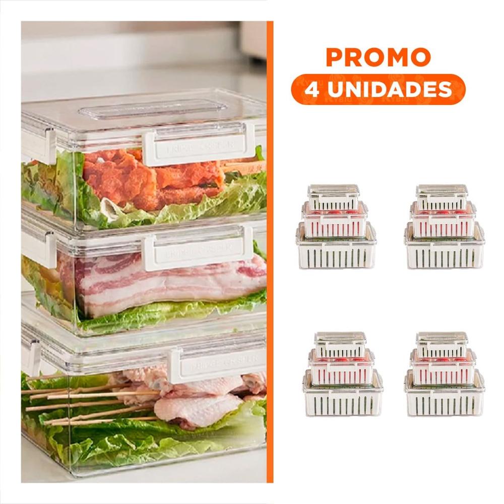 Pack4 Pack 3 con Tapas Ajustables para Conservar Frescura 700 Ml 1700 Ml 3300 Ml