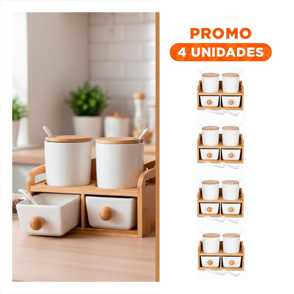 Pack4 Pack Blanco de 4 Recipientes Tapa Cuchara Base 32x12cm Cocina y Organización