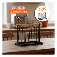 Pack2 Porta Vasos Metalico de 6 Ramas Negro con Mango de Madera