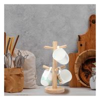 Soporte Multifuncional de Madera para 6 Tazas y Accesorios Y notas