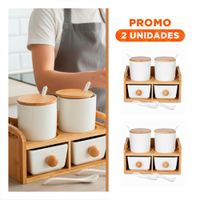 Pack2 Conjunto de 4 Recipientes Blanco con Cuchara Tapa Base 32x12cm de Hogar Y Regalo Sticker