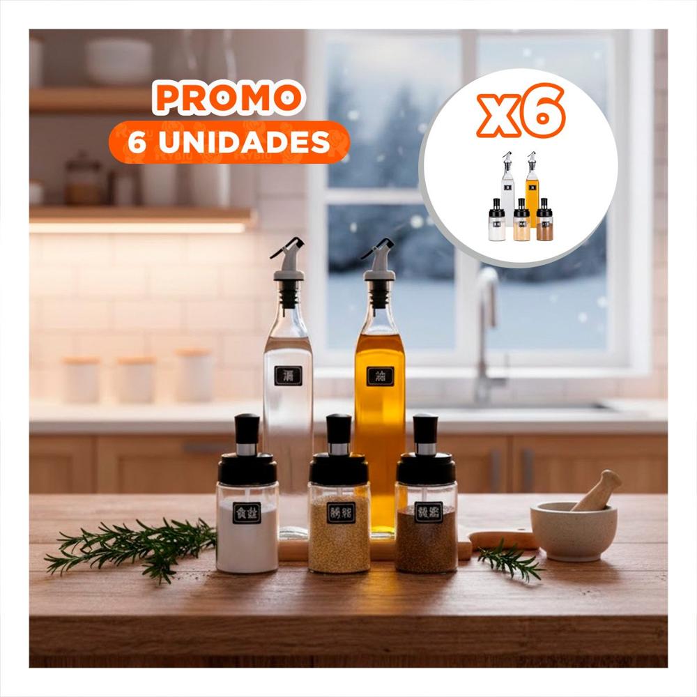 Pack6 Juego 3 condimenteros y 2 Aceiteros de Pico Transparente Cocina YPapel Regalo