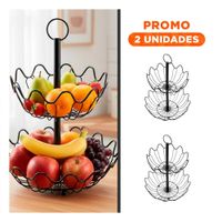 Pack2 Porta Frutas 2 Niveles Circular con Bordes Ondula2 Color Negro YRegalo Sticker