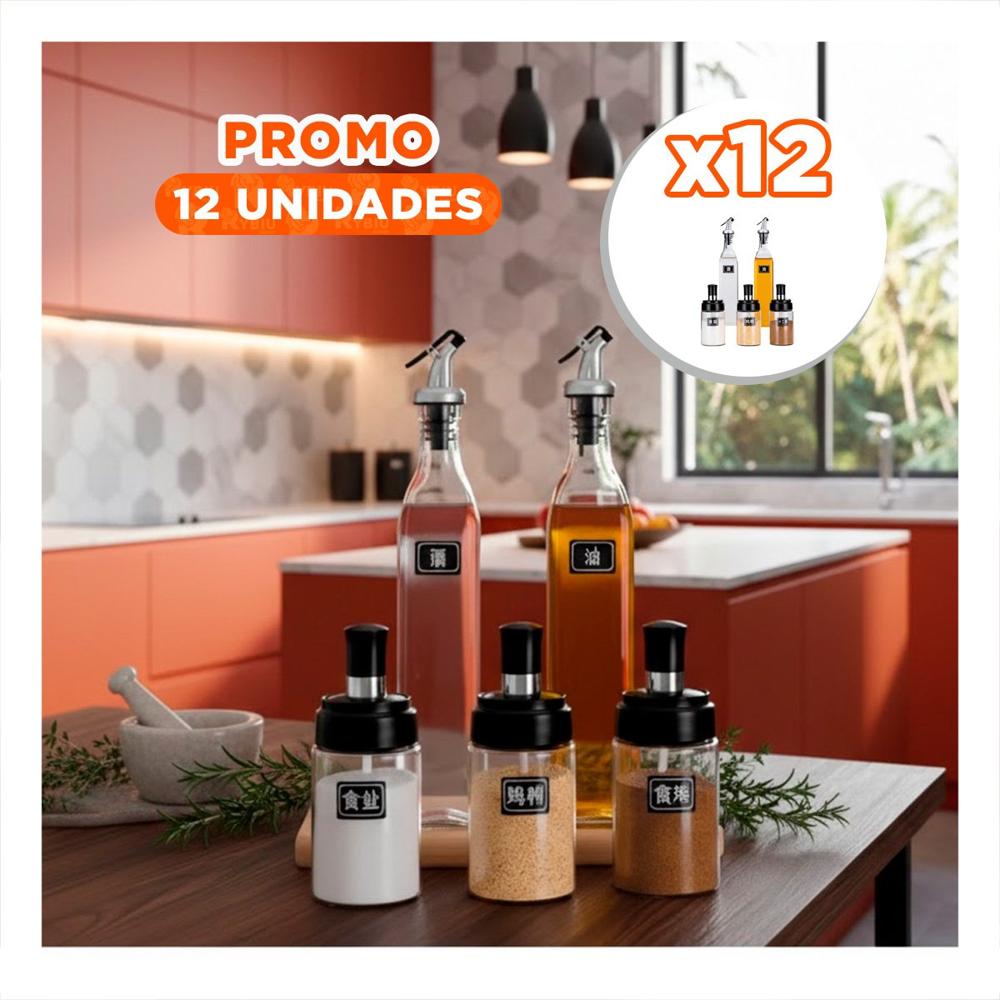 Pack12 Kit 3 condimenteros y 2 Aceiteros de Pico Transparente YRegalo Sticker