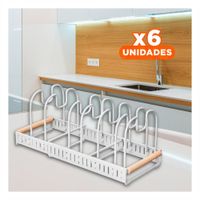 Pack6 Estante Ajustable Blanco Borde Madera Preparacion y Orden en Mesa Diaria
