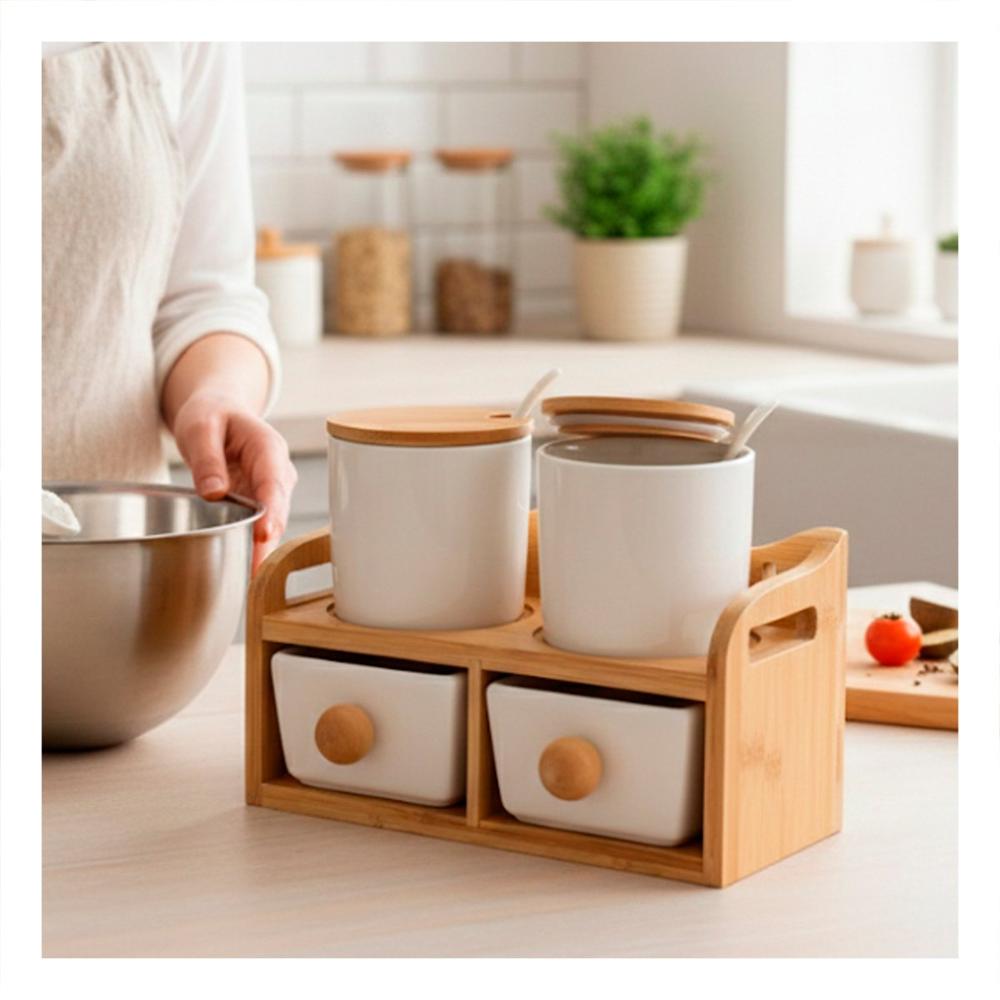 Set Blanco de 4 Recipientes con Tapa Base Cuchara medidas 32x12cm Uso Diario Y Papel Regalo