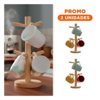 Pack2 Porta Tazas para Cocina con Capacidad de 6 Unidades en Madera Y Regalo Sticker