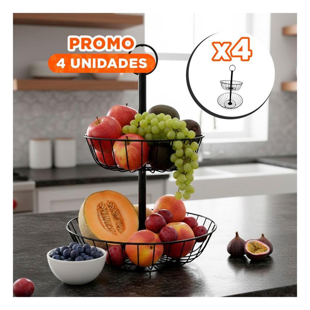 Pack4 Frutero Circular 2 Niveles Metalico Color Negro Resistente YRegalo Sticker