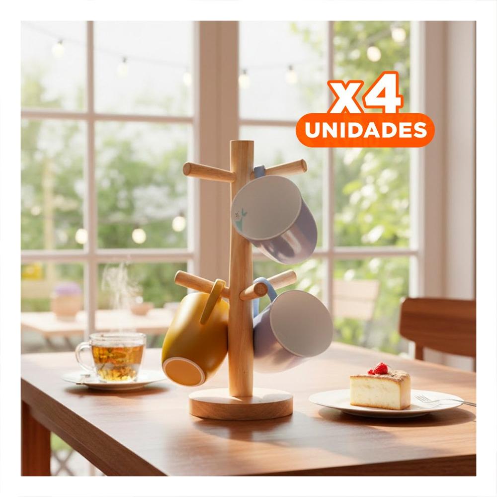 Pack4 Organizador Vertical de Madera para 6 Tazas y Otros Utensilios Y Regalo Sticker