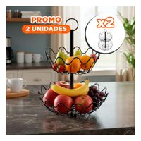 Pack2 Frutero Moderno 2 Niveles Circular Ondas Color Negro YPapel Regalo
