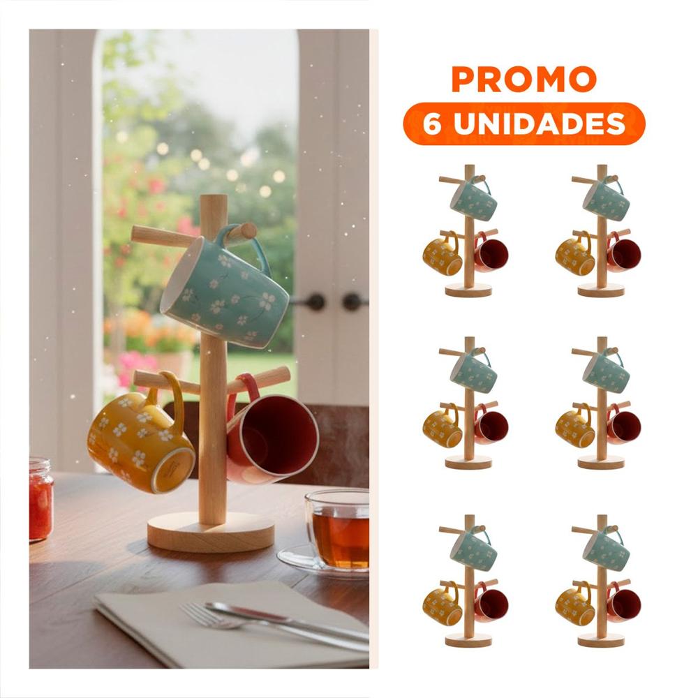 Pack6 Organizador de Madera con Espacio para 6 Tazas y Pequeños Accesorios Y Regalo Sticker