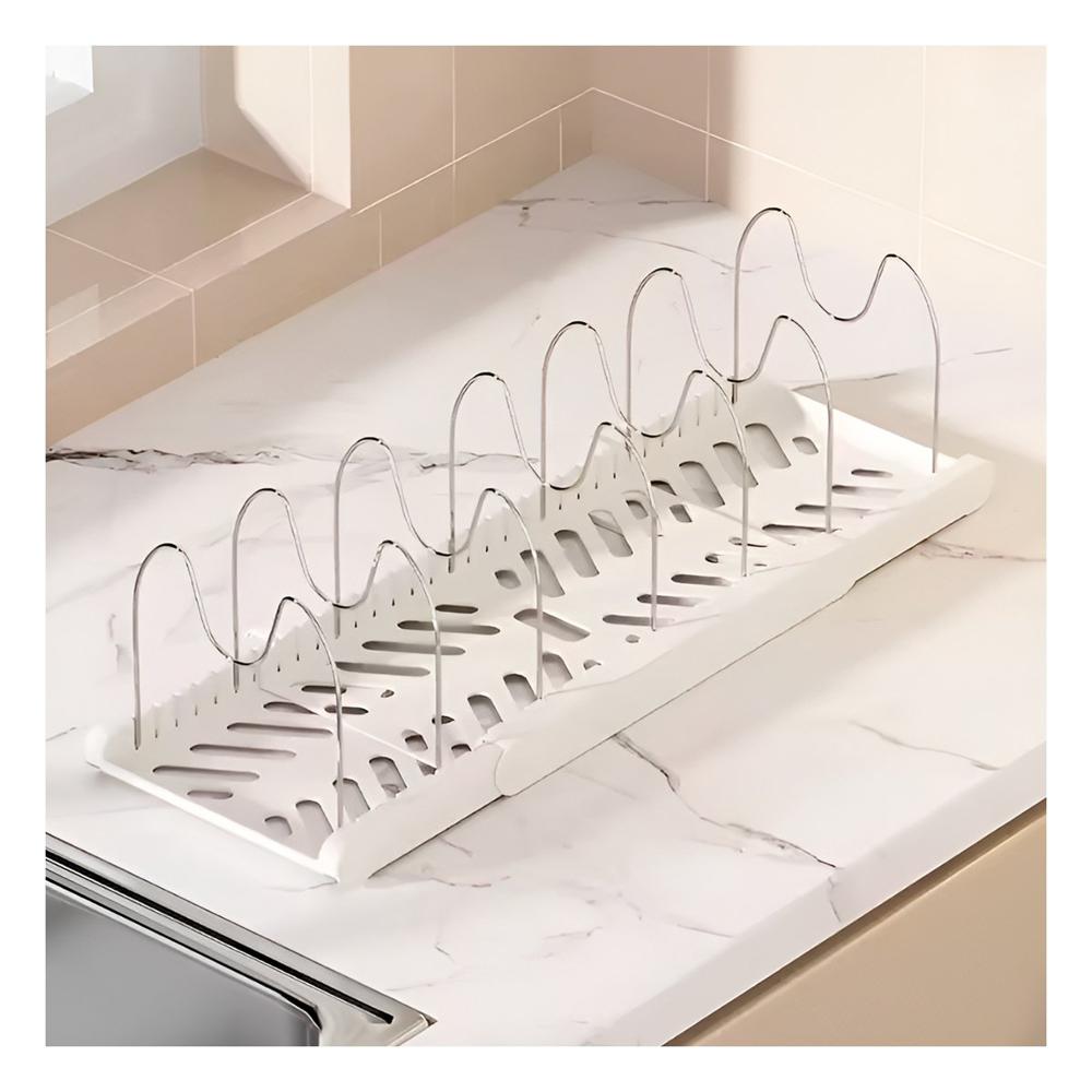 Soporte Ajustable para Mesa y Guardado de Ollas Tapas y Sartenes Blanco Facil YPapel Regalo
