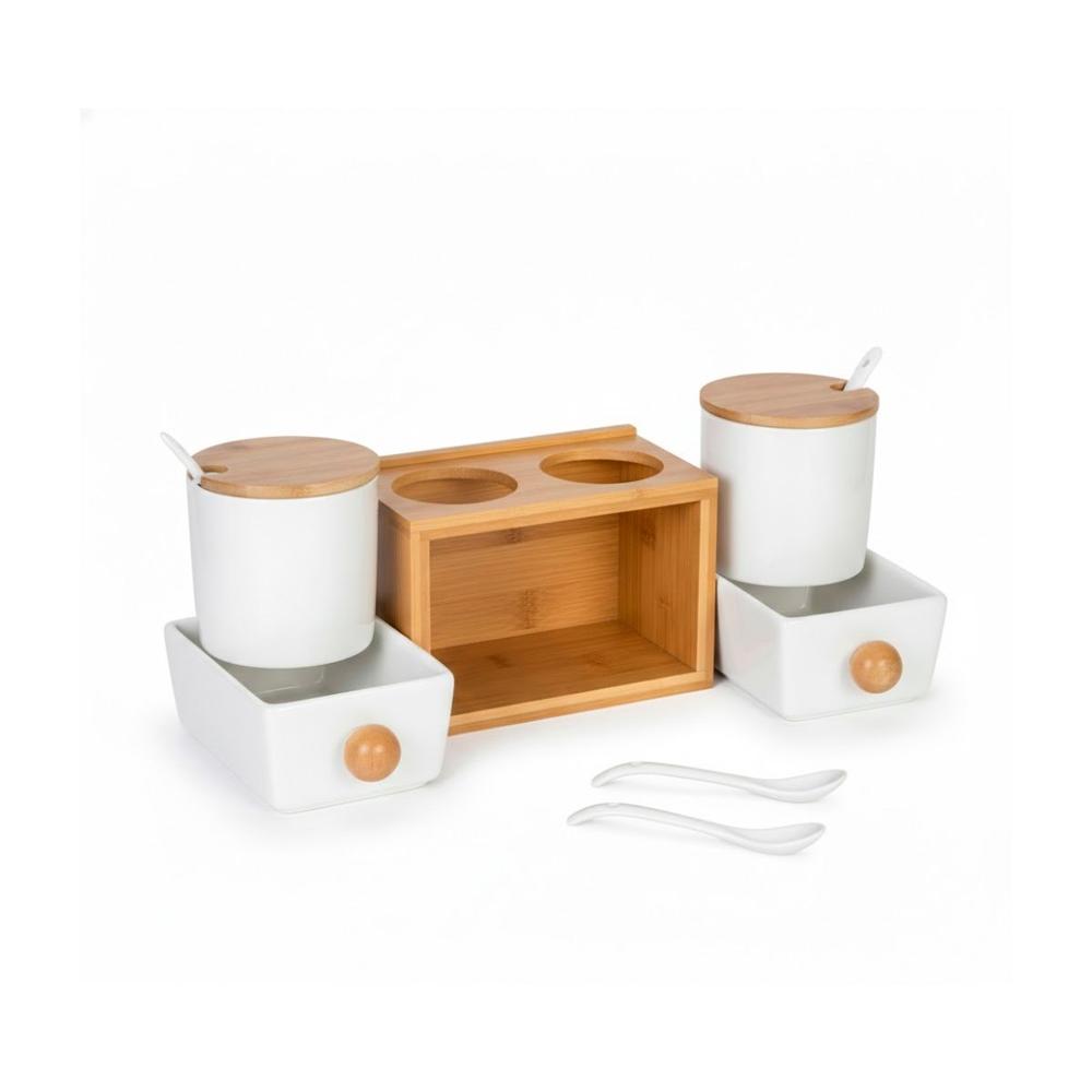 Set de 4 Recipientes con Tapa Cuchara Base Blanco 32x12cm Almacenaje Cocina Y Regalo Sticker