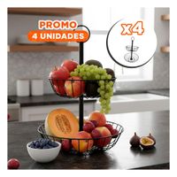 Pack4 Organizador Frutero 2 Niveles Circular Negro Estilo Industrial Moderno YPapel Regalo