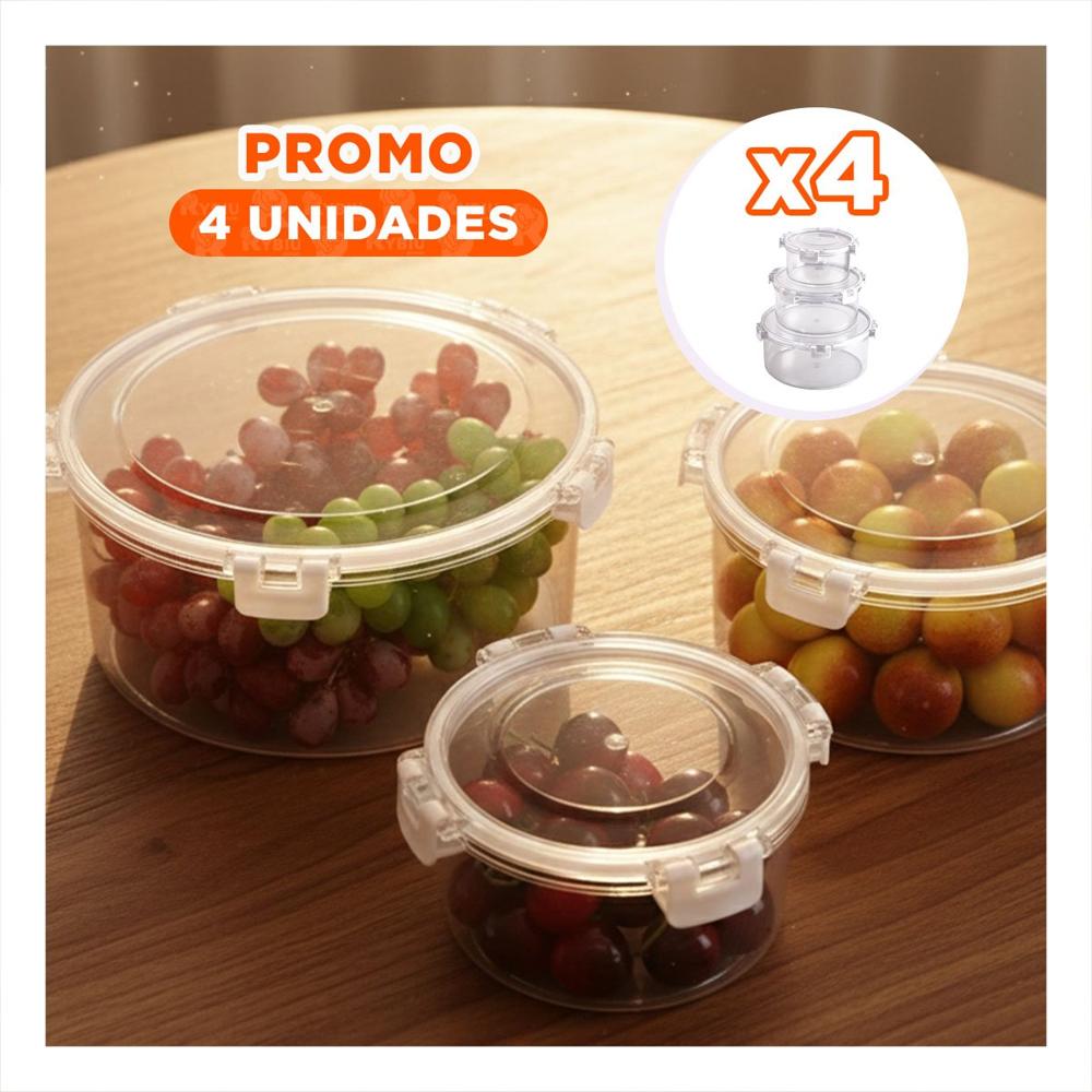 Pack4 Cajas Redondas con Tapa para Alimentos Transparente YRegalo Sticker