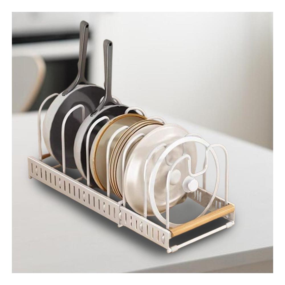 Soporte Ajustable Blanco Borde Madera Guardado y Orden Facil en Cocina Diaria YPapel Regalo