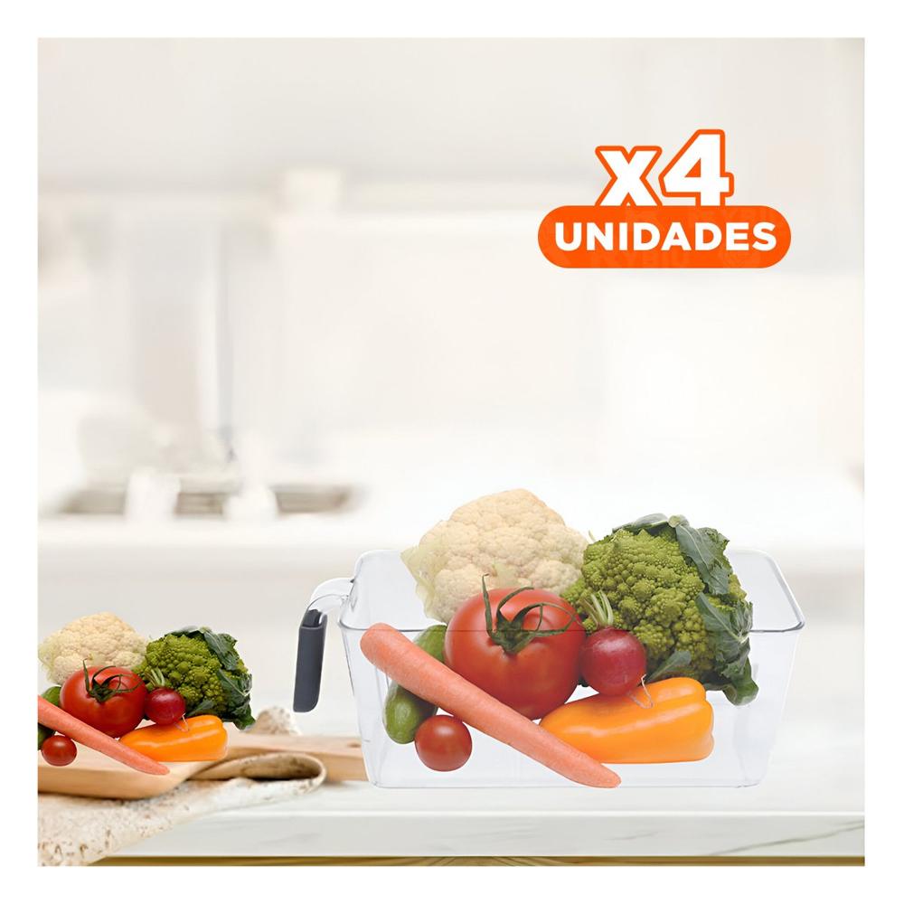 Pack4 Contenedor Multiuso Rectangular con Asa para Refrigerador Plomo YPapel Regalo