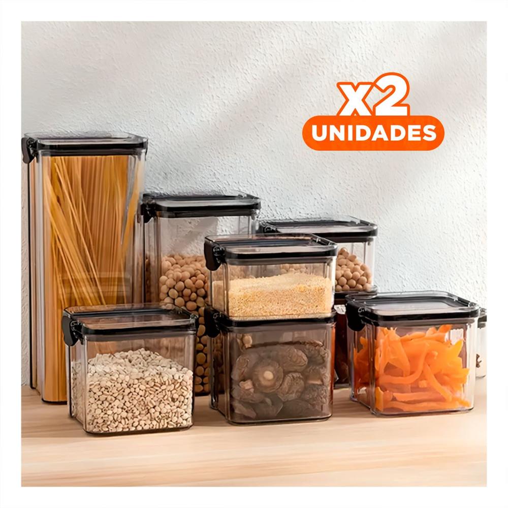 Pack2 Tarro Acrilico con Tapa Borde Negro Set 6 Para Despensa