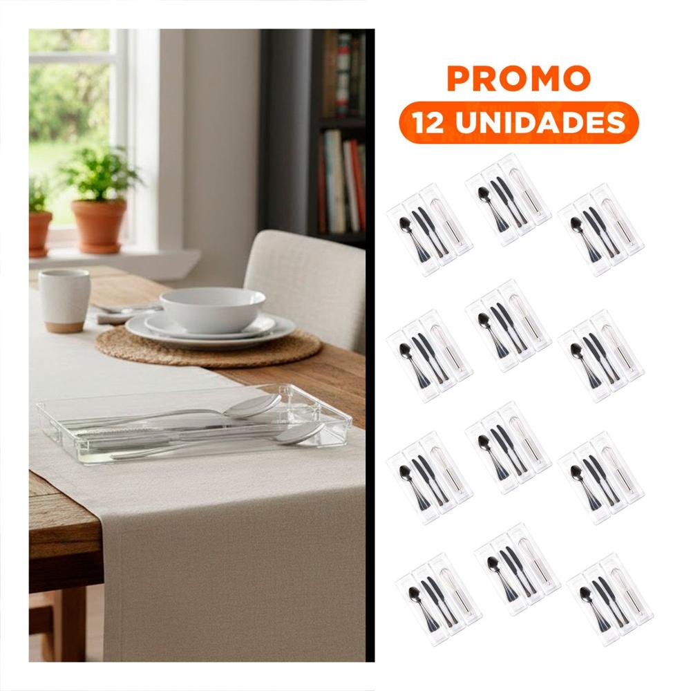 Pack12 Organizador Drenante de Acrilico para Utensilios 27x18x5cm Transparente