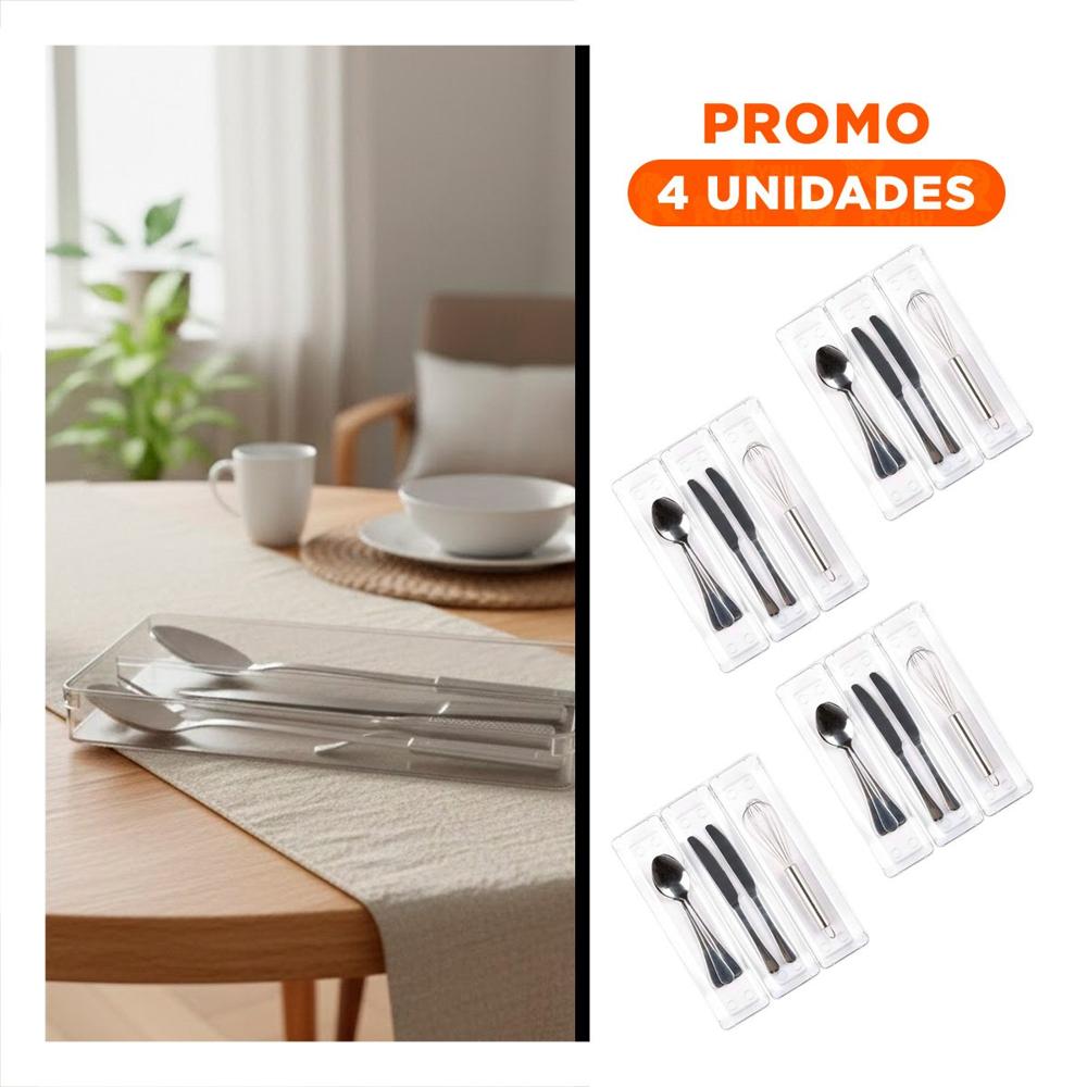 Pack4 Charola Compacta que Optimiza Espacios 27x18x5cm Transparente