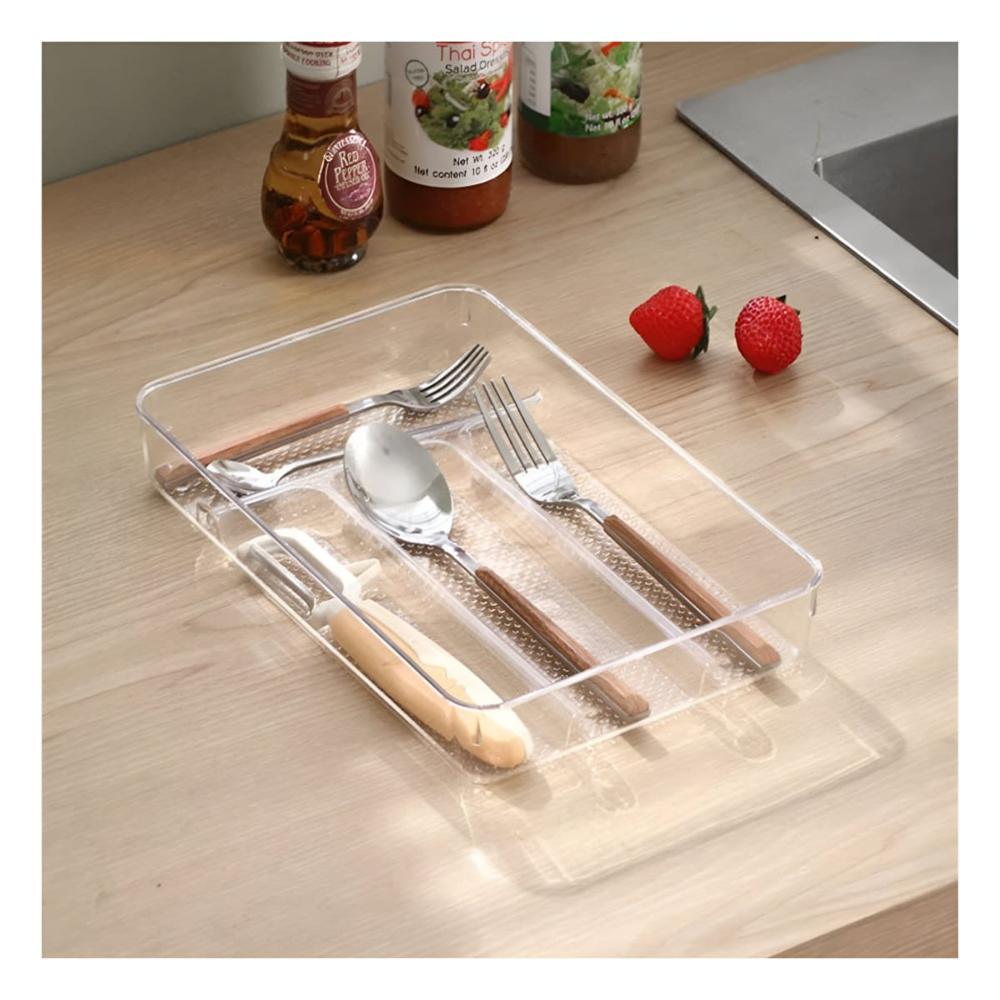 Bandeja Drenante de Acrilico para Cubiertos y Utensilios 33x18x5cm Transparente Y notas
