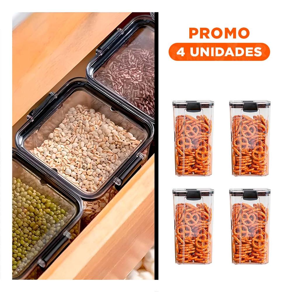 Pack4 Recipiente con Tapa Negro Acrilico 24cm x 9cm x 9cm 1800 ml