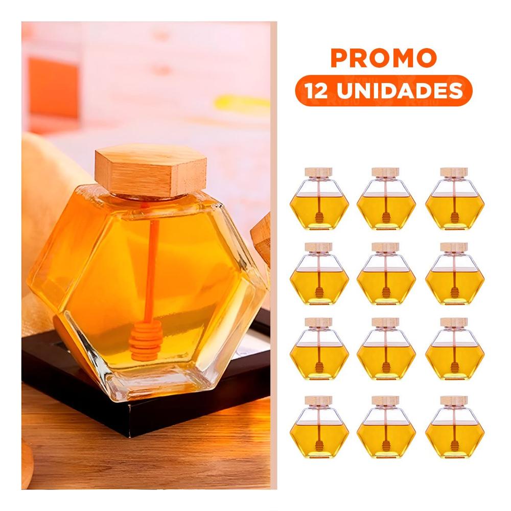 Pack12 Envase en Vidrio Transparente para Miel 380ml con Tapa de Madera