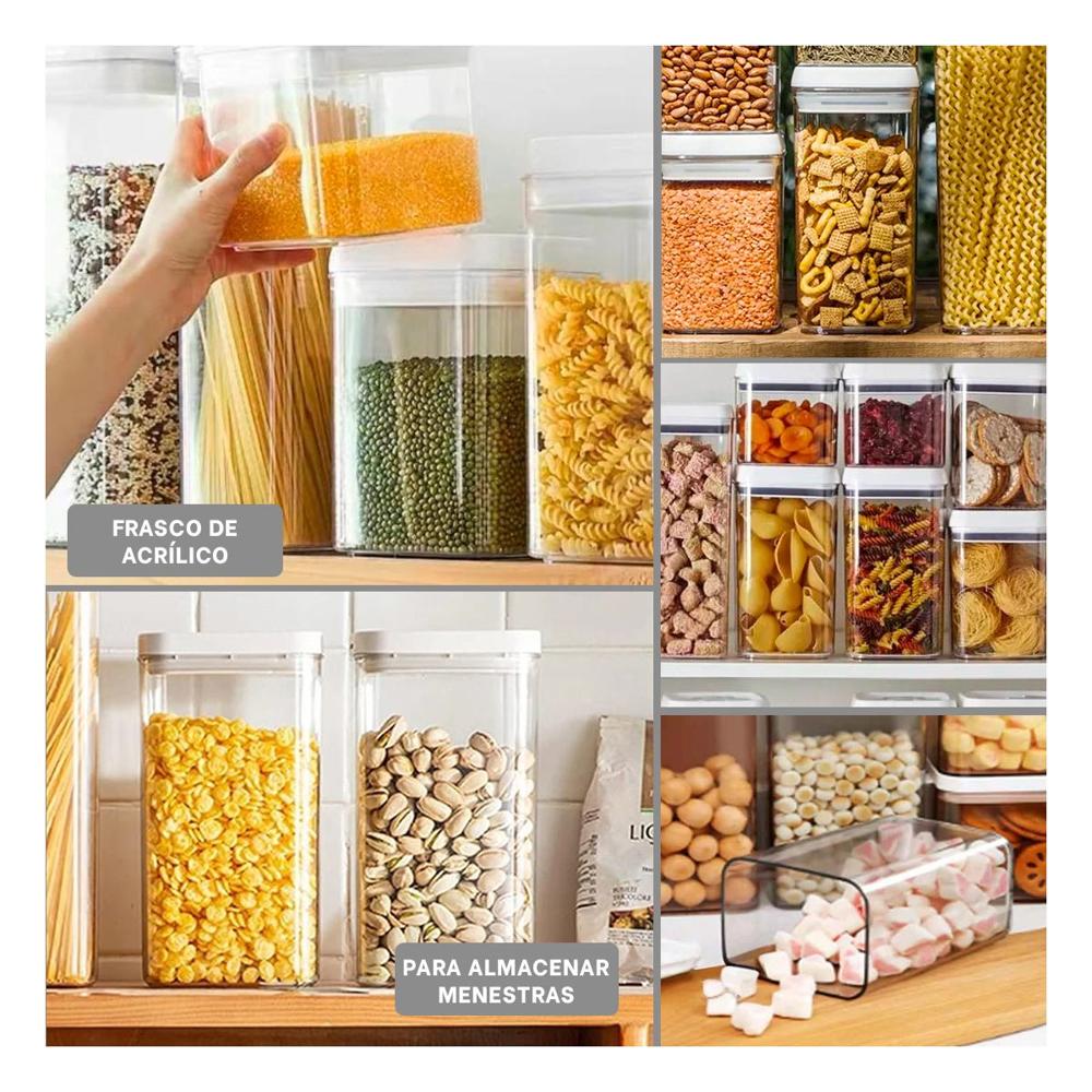 Frasco Acrilico Organizador Harinas y Azucar Tapa Blanca Punto Plomo 1500ml Y Ligas Regalo